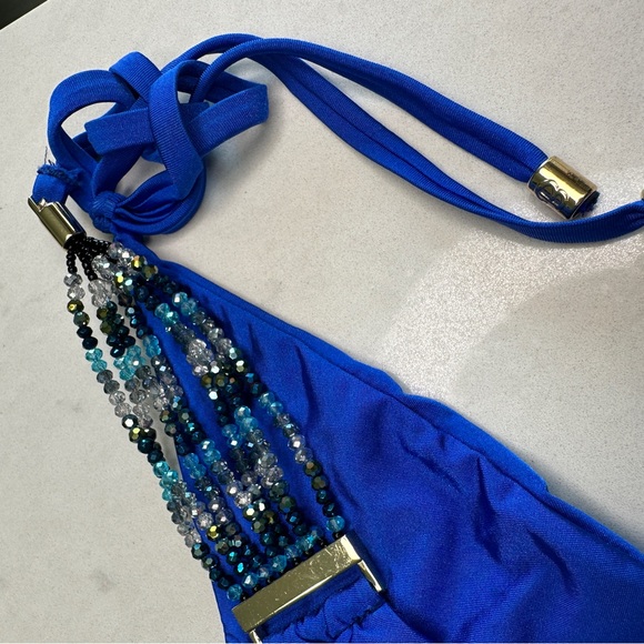 Beach bunny Rare beaded sapphire blue bikini luxury vacation summer pool M & S - Picture 13 of 17